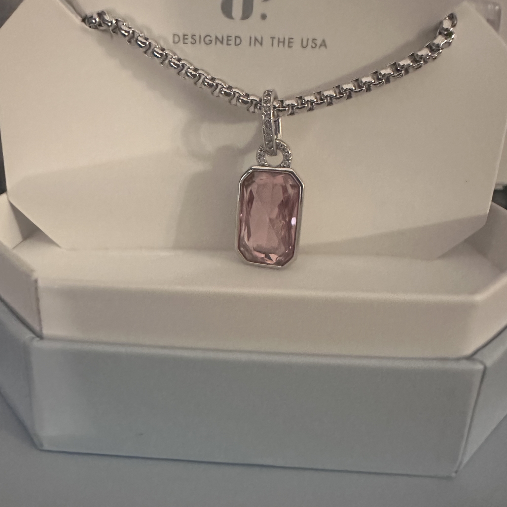 BP Silver Chain Necklace with Pink Gemstone